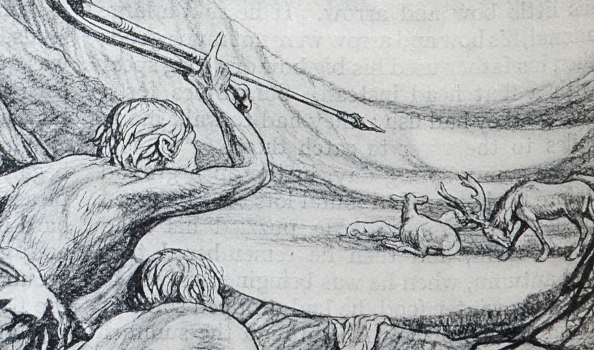 Men with spears hunting deer